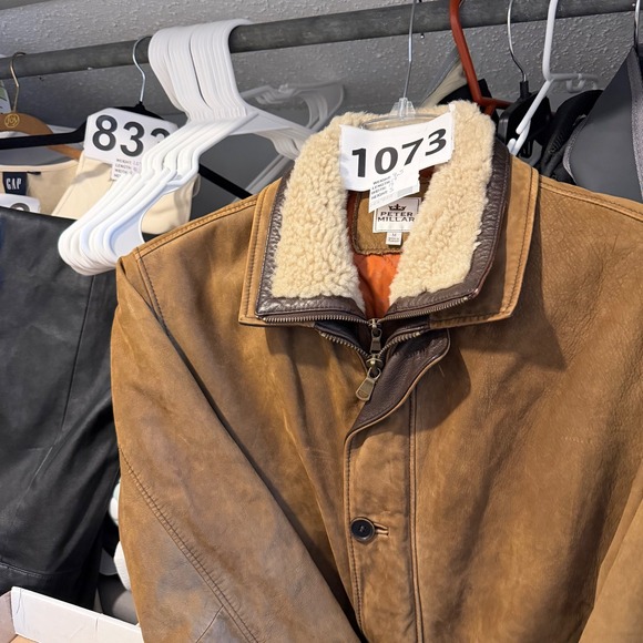 Peter Millar Mens Lamb Leather Sherpa Lined Bomber Jacket Brown Size M Like NEW - Picture 13 of 13